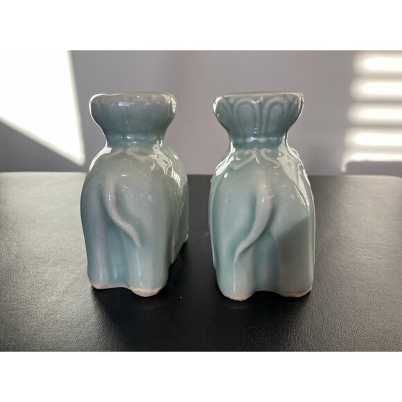 Celadon Ceramic Asian Elephant Candle Holders Vintage, Pair - Picture 3 of 8